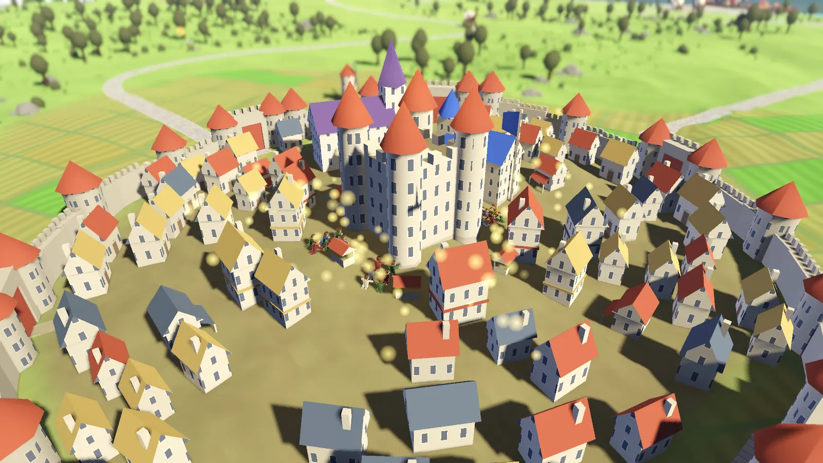 La foule rassemblée au pied du château, agenouillée après un miracle