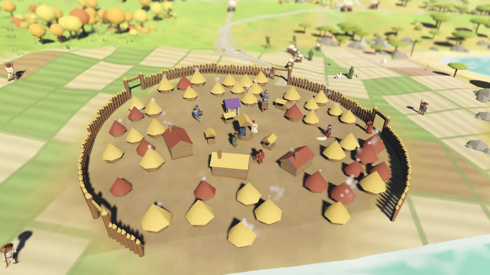 Un village palissadé, ses huttes et ses cheminées qui fument